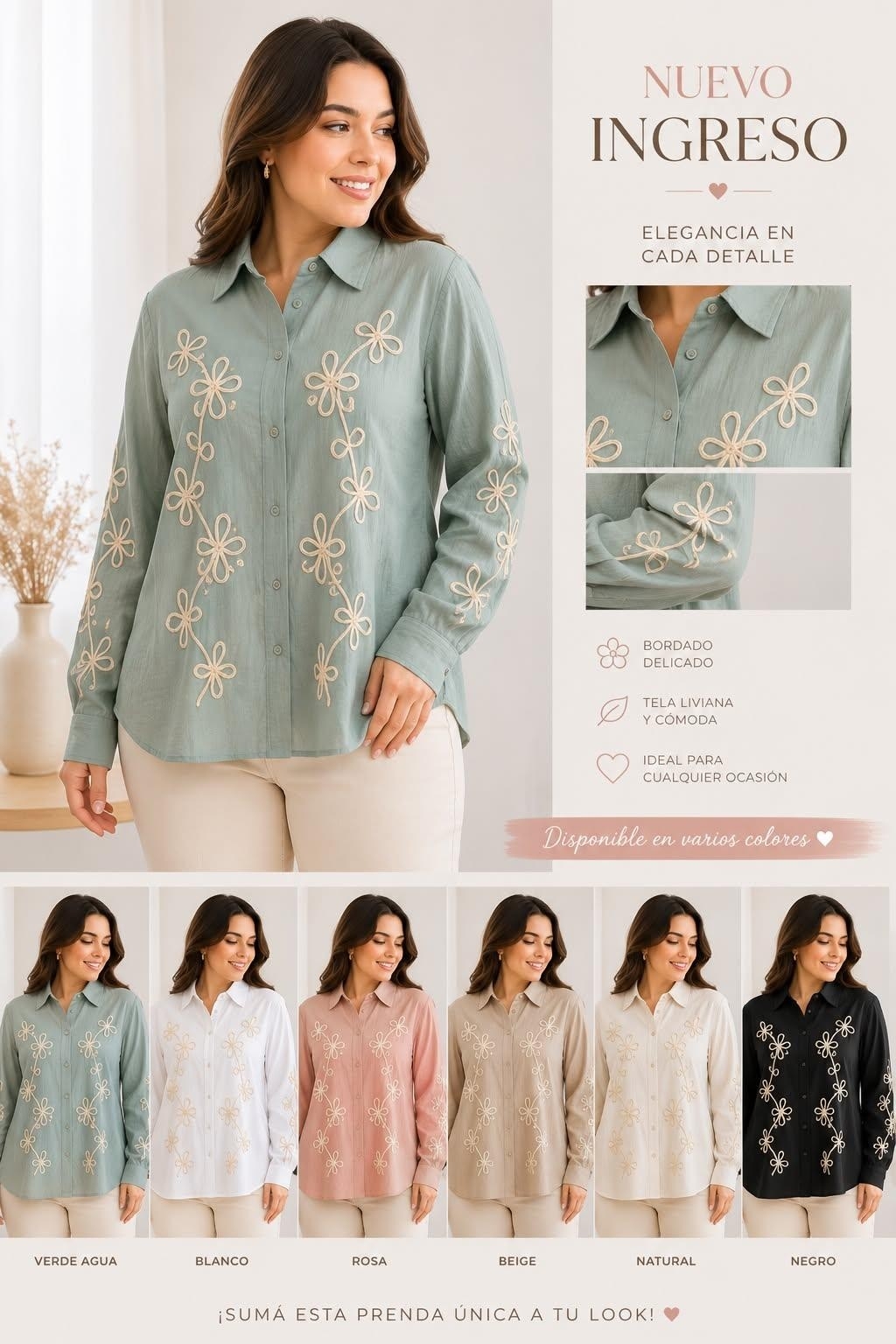 Camisa de Lino Bordada 7152 - Imagen 2