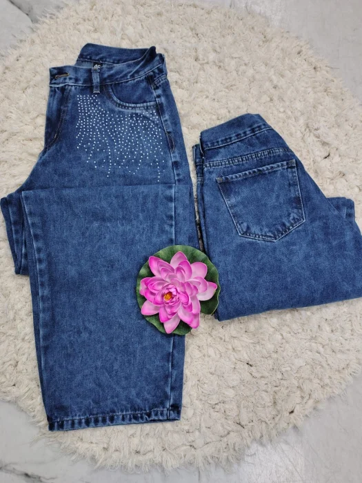 Jeans Baggy Azul Nevado con Brillo