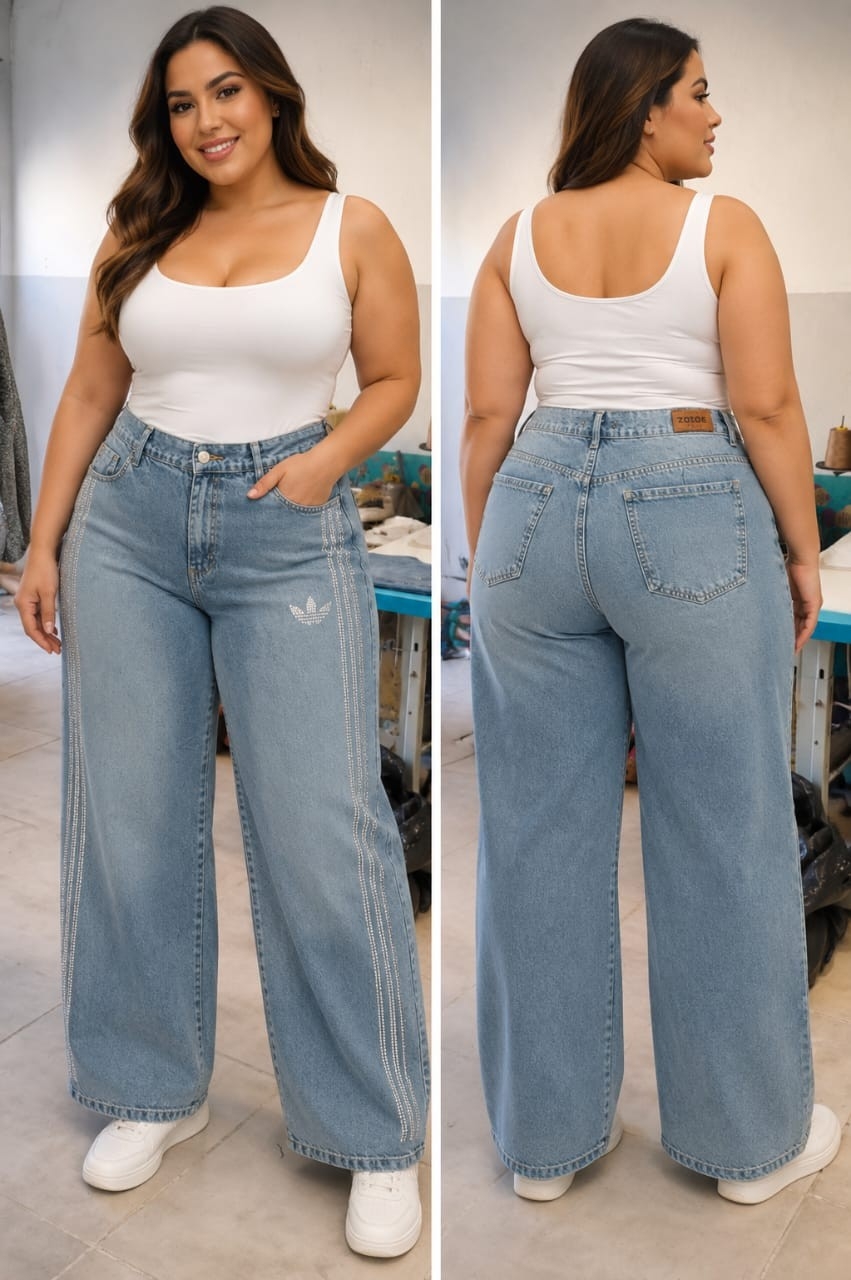 Wide Leg Tres Lineas C/ Strass Curvy - Imagen 3