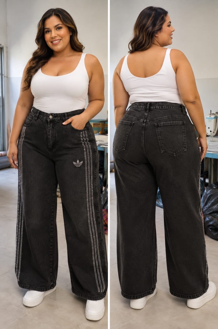 Wide Leg Tres Lineas C/ Strass Curvy - Imagen 3