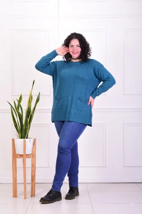 Sweaters  Cuello Redondo, Bolsillos y Tajos