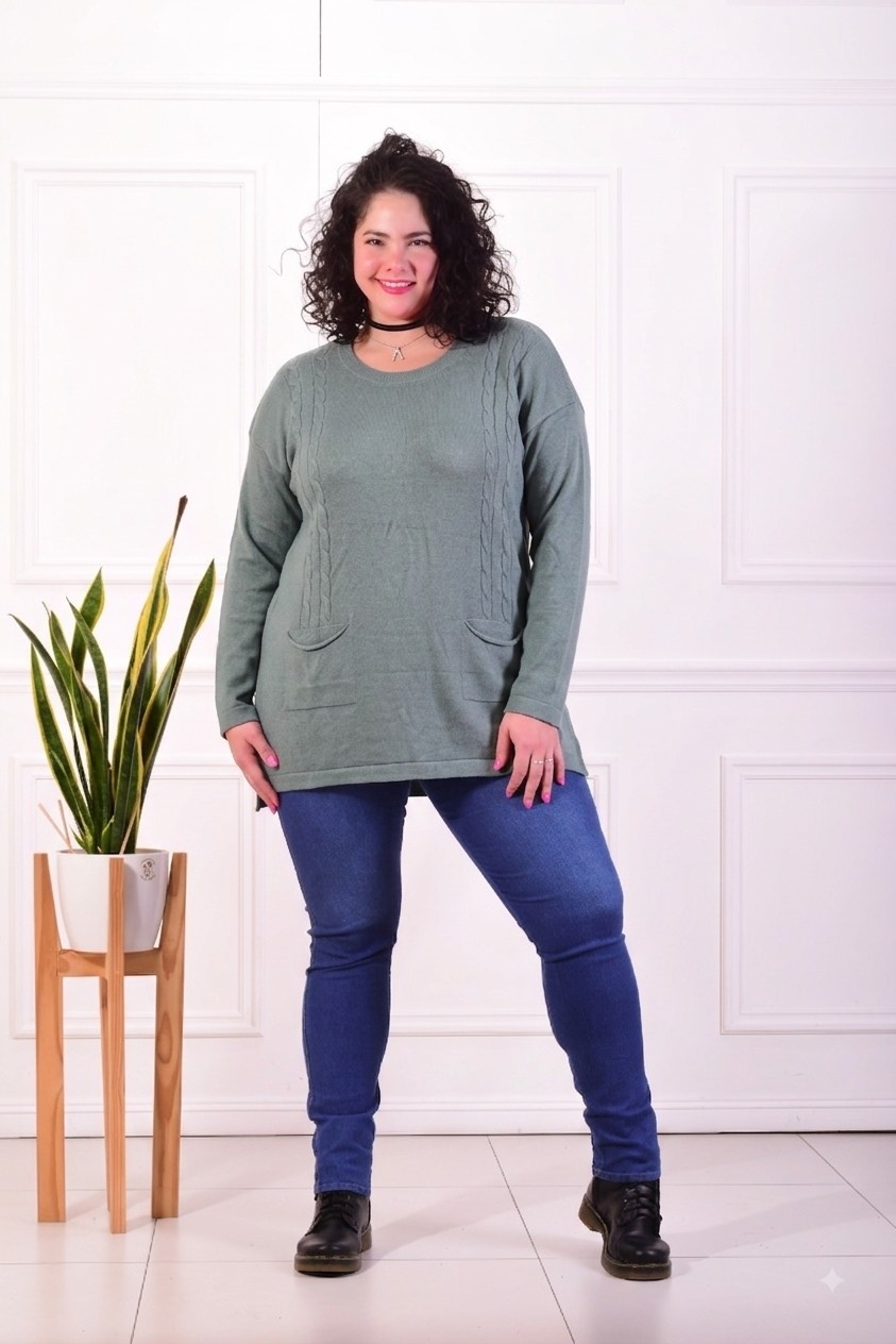 Sweaters  Cuello Redondo, Bolsillos y Tajos - Imagen 2