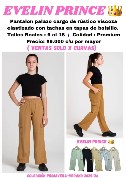 Pantalon Palazo Cargo con Tachas