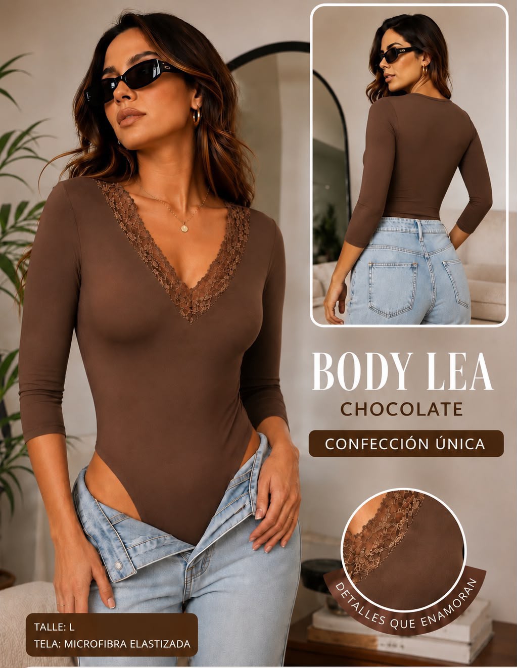 Body Lea con Encaje Manga 3/4 - Imagen 2