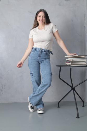 Wide Leg Cargo Semielastizado Nevado Azul