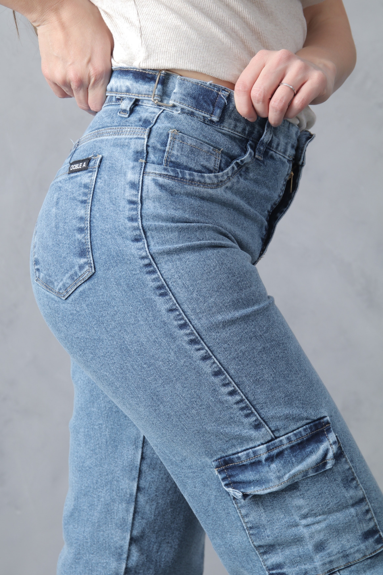 Wide Leg Cargo Semielastizado Nevado Azul - Imagen 4