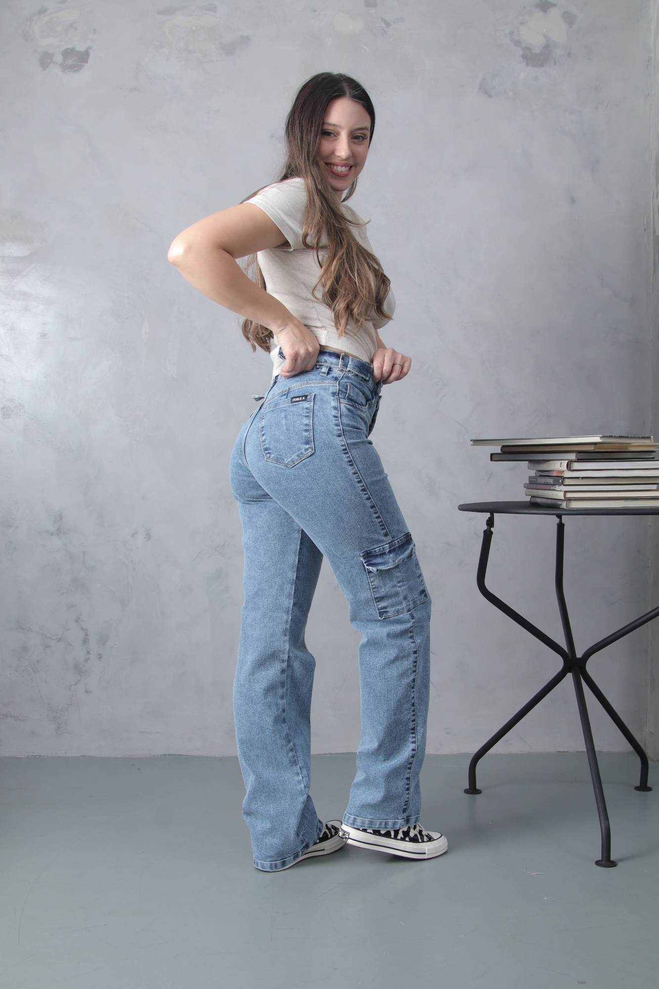 Wide Leg Cargo Semielastizado Nevado Azul - Imagen 5