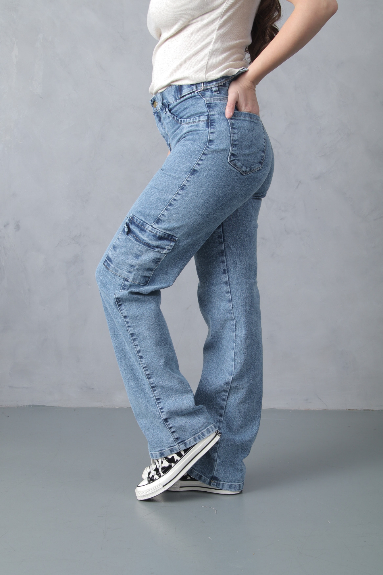 Wide Leg Cargo Semielastizado Nevado Azul - Imagen 6