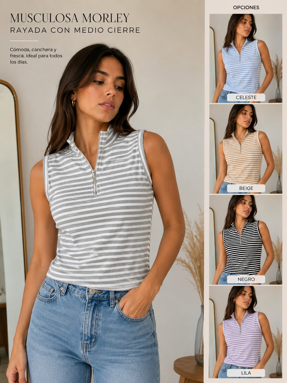 Musculosa Rayada C/medio Cierre - Imagen 2