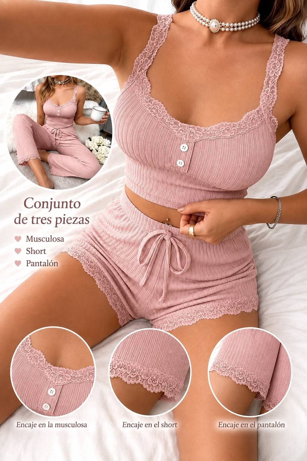 Pijama Ruth 3 Piezas Importado - Imagen 2