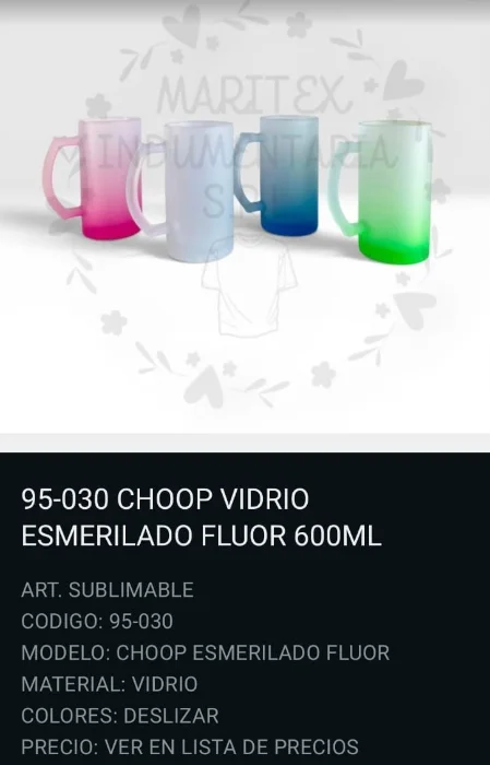 Choop de Vidrio para Sublimar