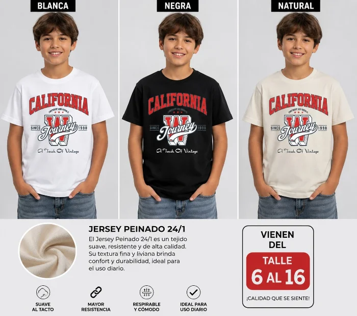 Remeras de Niño Jersey Peinado 24/1