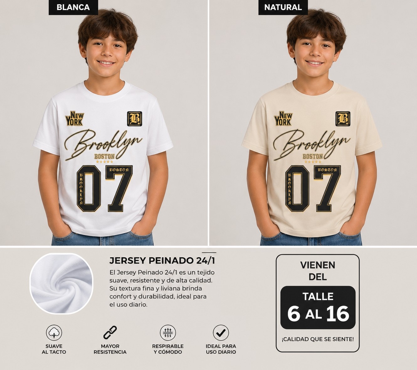 Remeras de Niño Jersey Peinado 24/1 - Imagen 3