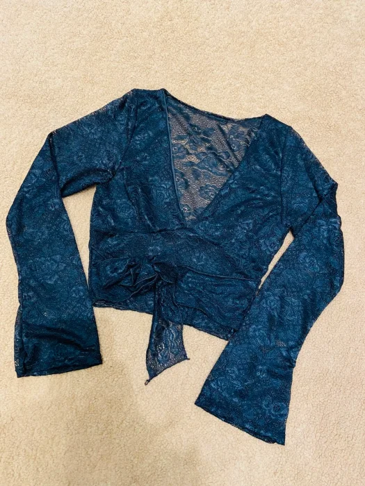 Top Encaje Manga Oxford