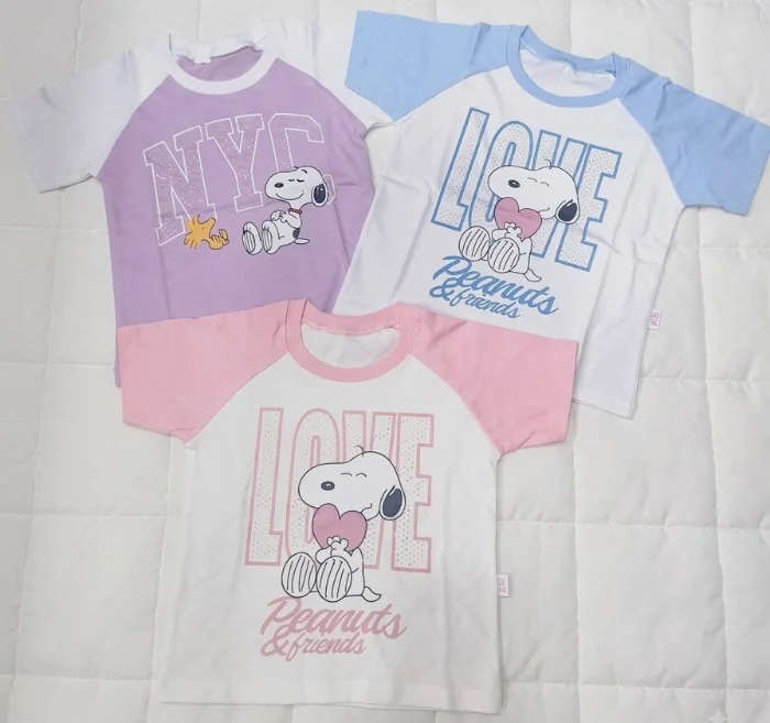 Remeras de Algodon Snoopy Aplique