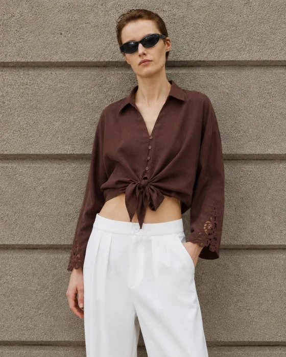 Camisa con Moño Lino