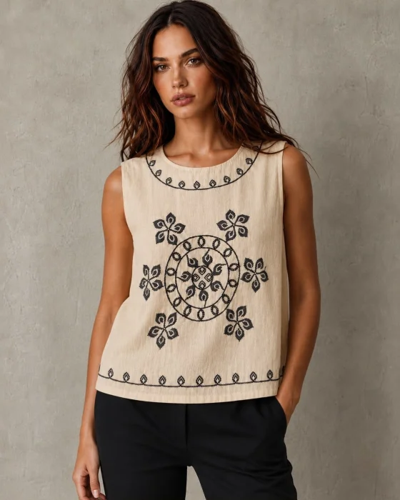 Musculosa Bordada Lino