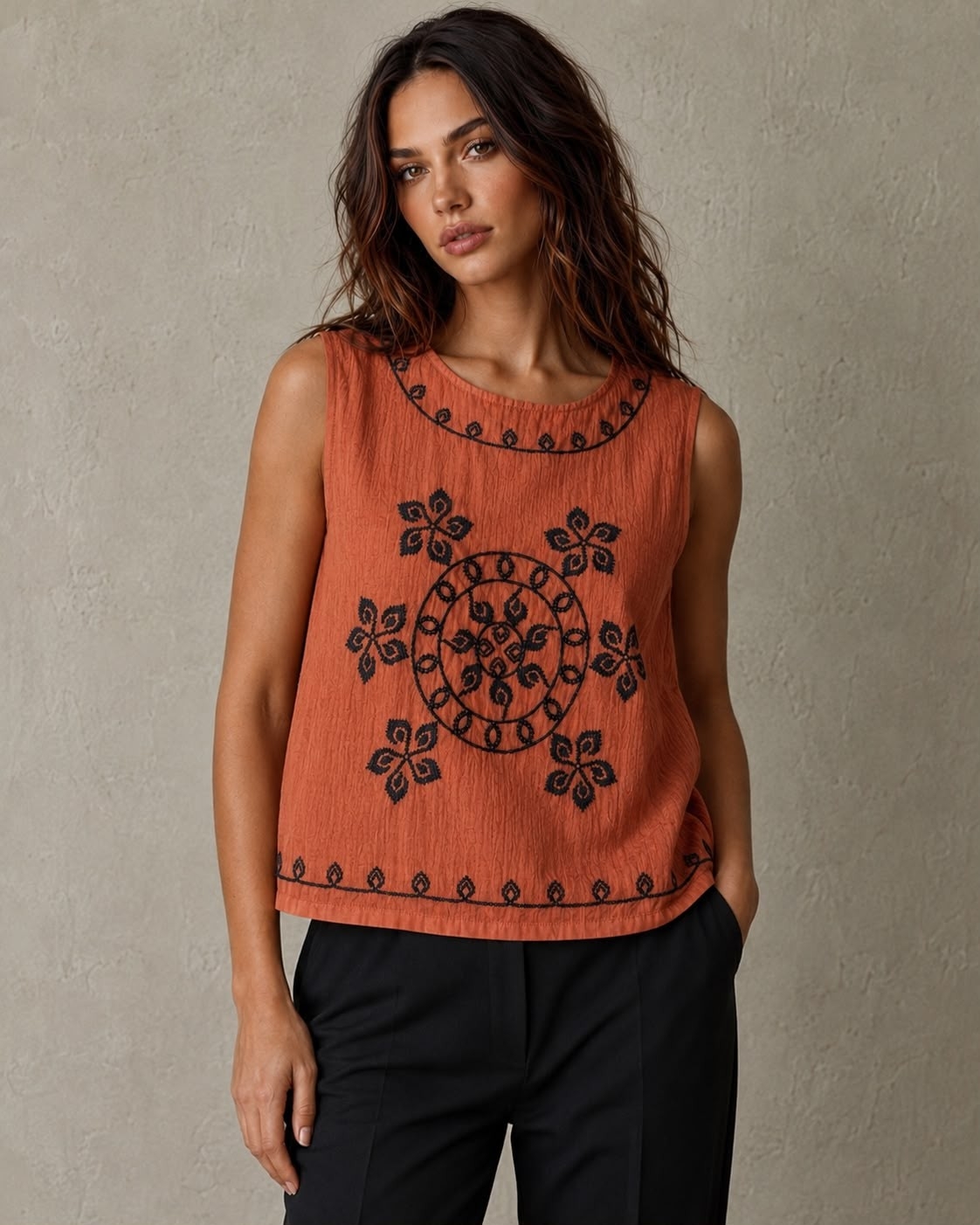 Musculosa Bordada Lino - Imagen 2