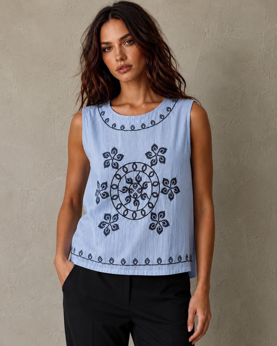 Musculosa Bordada Lino - Imagen 3