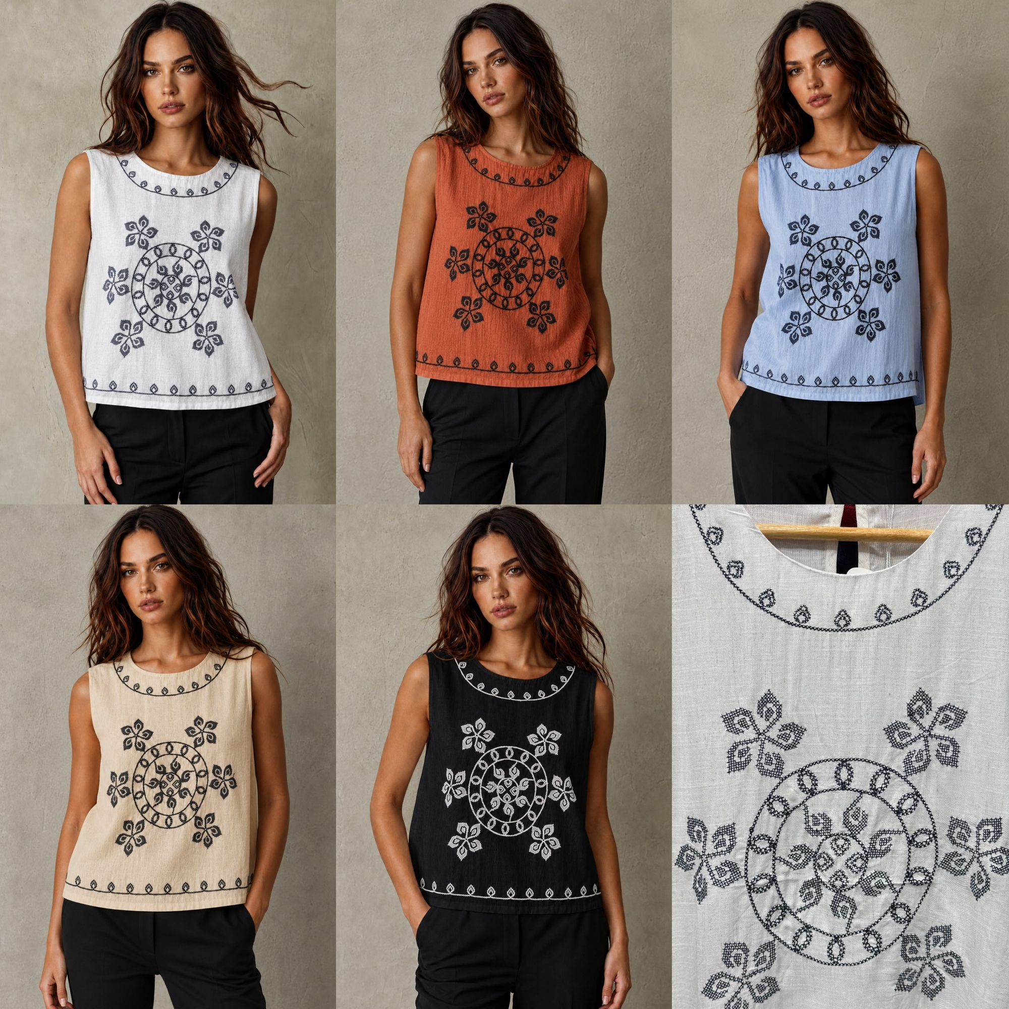 Musculosa Bordada Lino - Imagen 6