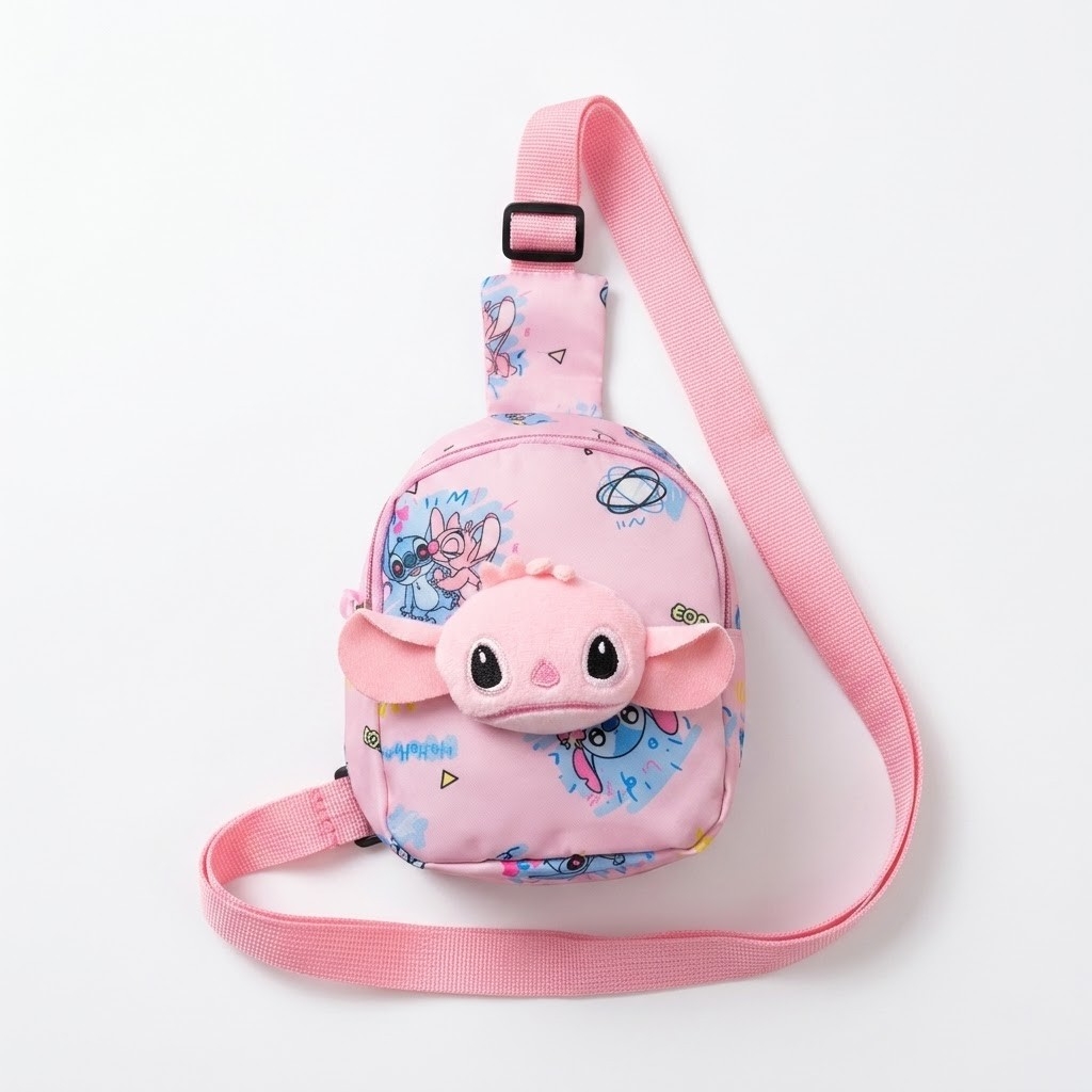 Mochilita Pechera de Stitch con Adorno, Mide 17cm X 12cm X 6cm Aprox, Marroquineria - Imagen 4