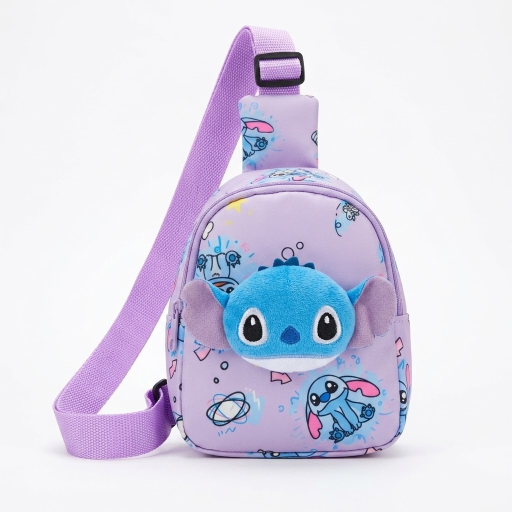 Mochilita Pechera de Stitch con Adorno, Mide 17cm X 12cm X 6cm Aprox, Marroquineria - Imagen 5