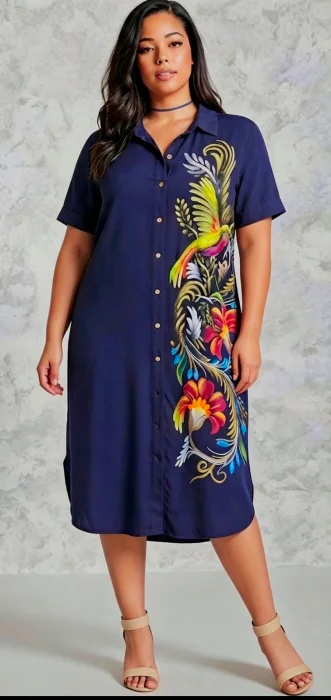 Vestido Camisa/modal Viscosa/estampado Artesanal
