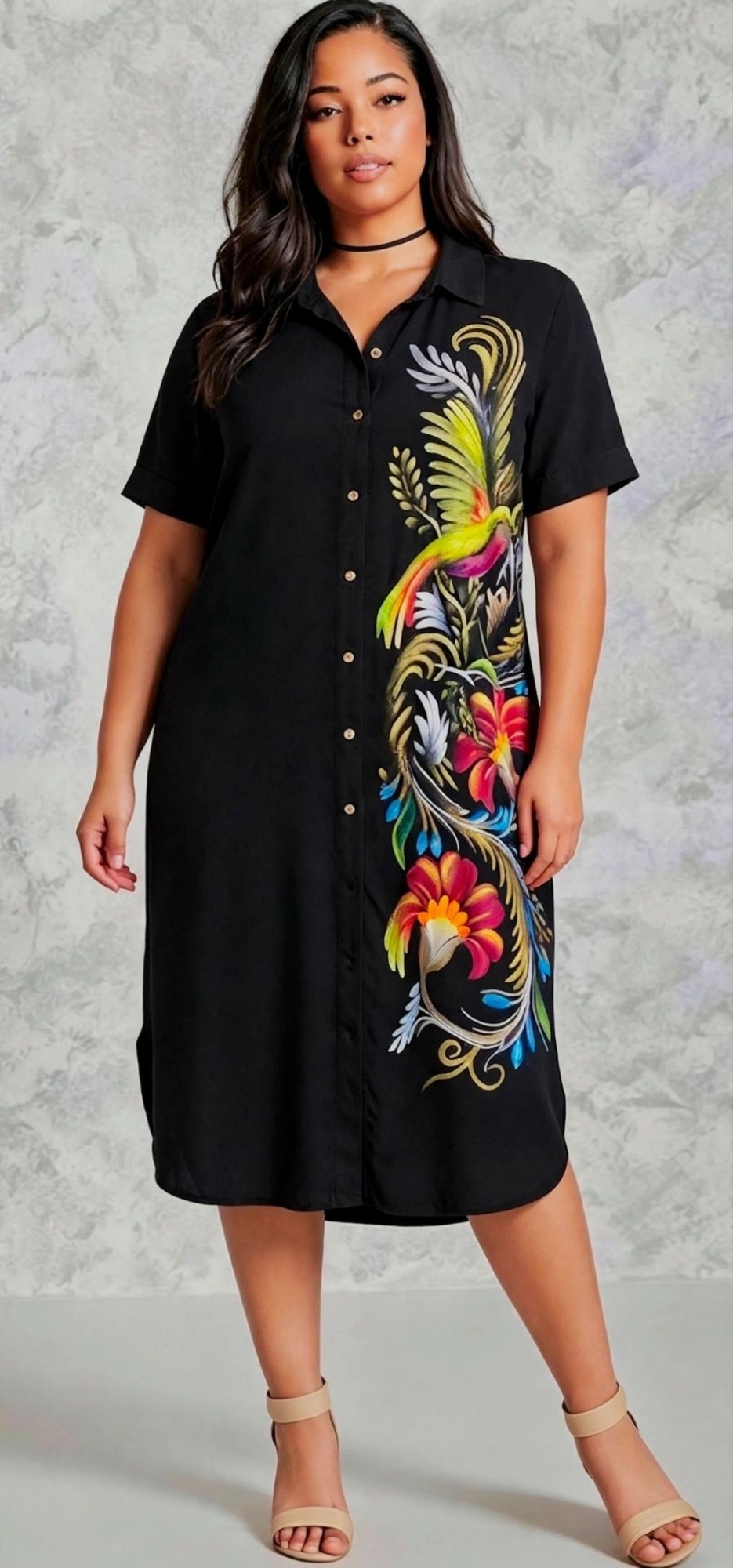 Vestido Camisa/modal Viscosa/estampado Artesanal - Imagen 2