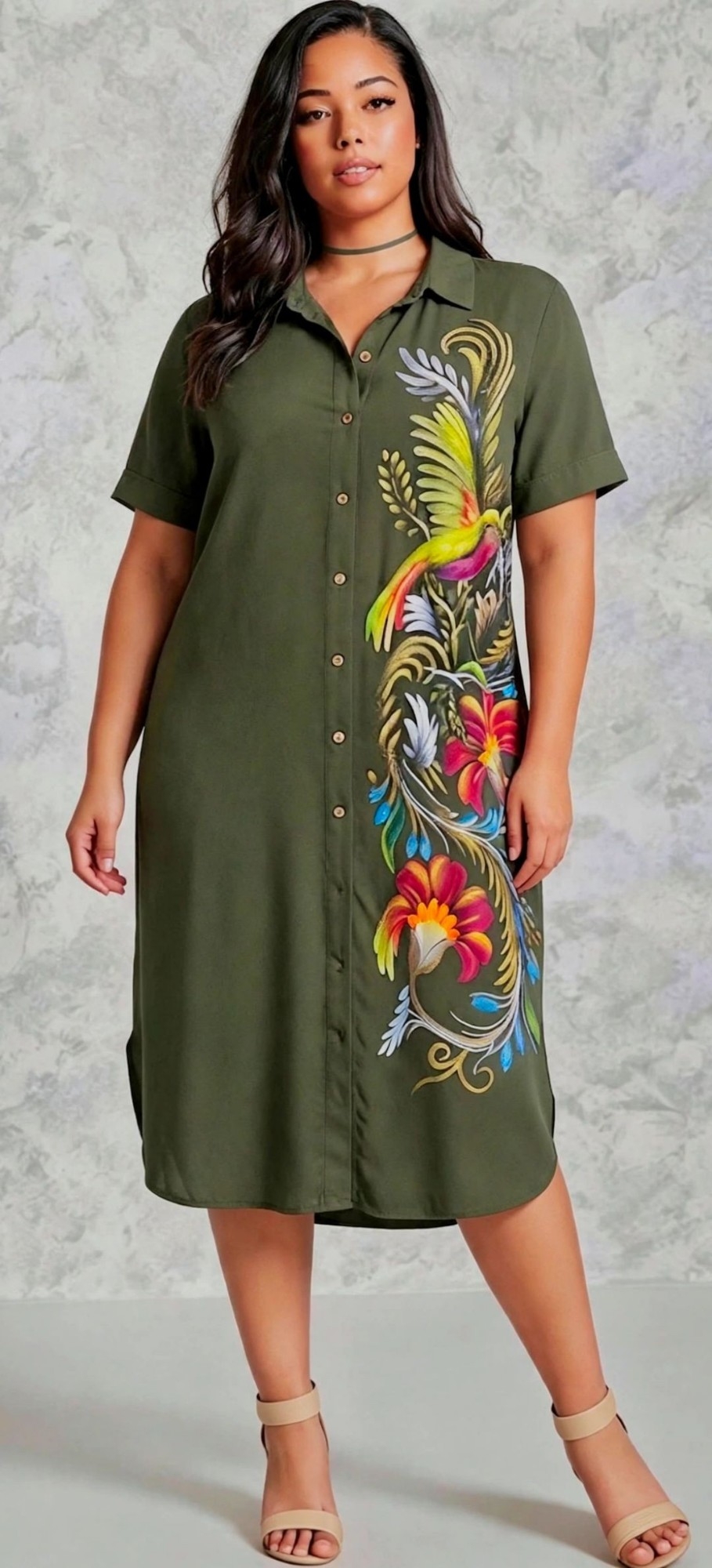Vestido Camisa/modal Viscosa/estampado Artesanal - Imagen 3