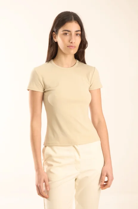 Remera de Tejido de Punto Manga Corta con Cuello Redondo