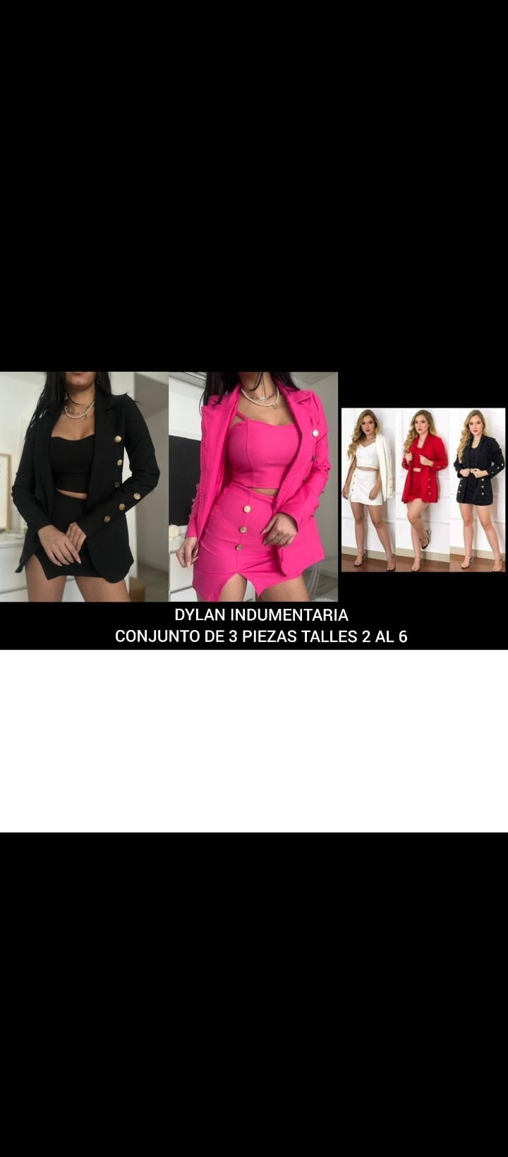 Conjunto de 3 Piezas Pollera y Top y Blazer con Botones de Bengalina Talles 2 al 6 - Imagen 2
