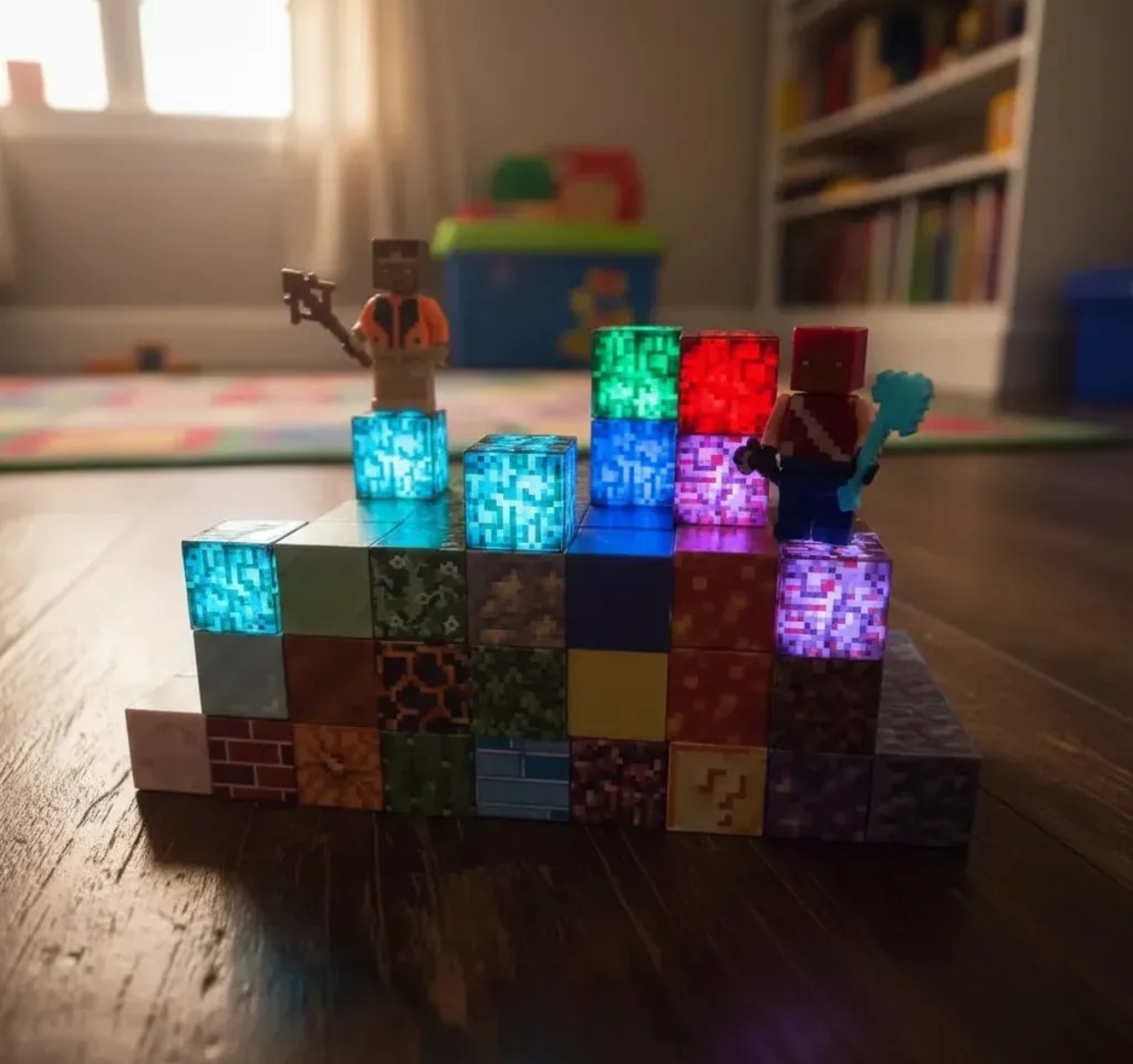 Bloques Magnéticos Luminosos Minicraft 102 Cubos+ 8 C/ Luz, 110 Total, Jugueteria - Imagen 5