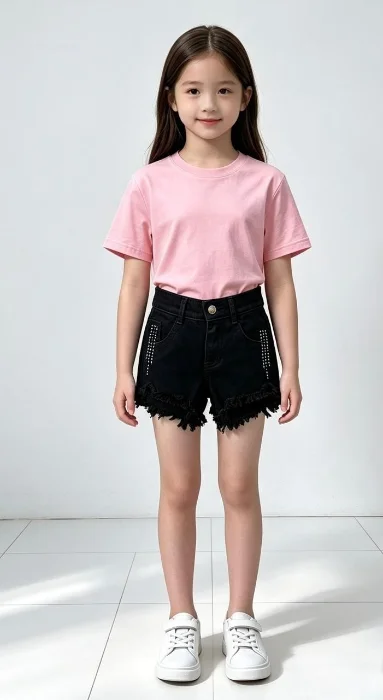 Short Nena Jeans Rigido con Brillos o Perlas