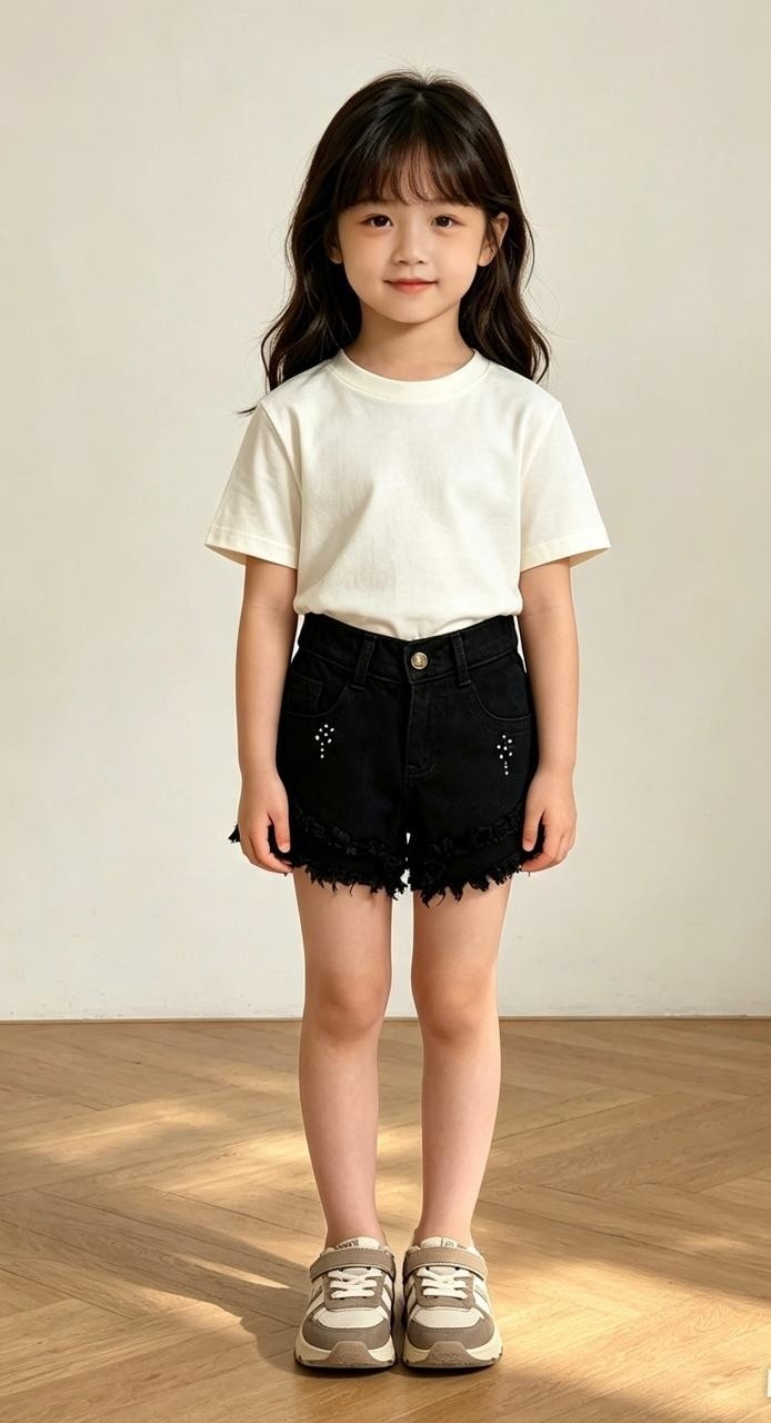 Short Nena Jeans Rigido con Brillos o Perlas - Imagen 3