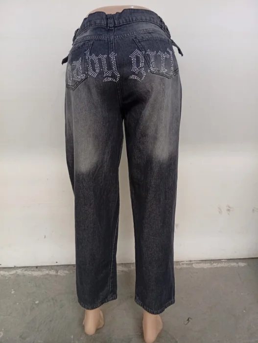 Jean Baggy Strass Babygirl Dama Pantalón Ancho Denim Mujer Brillo Mayorista Regulador