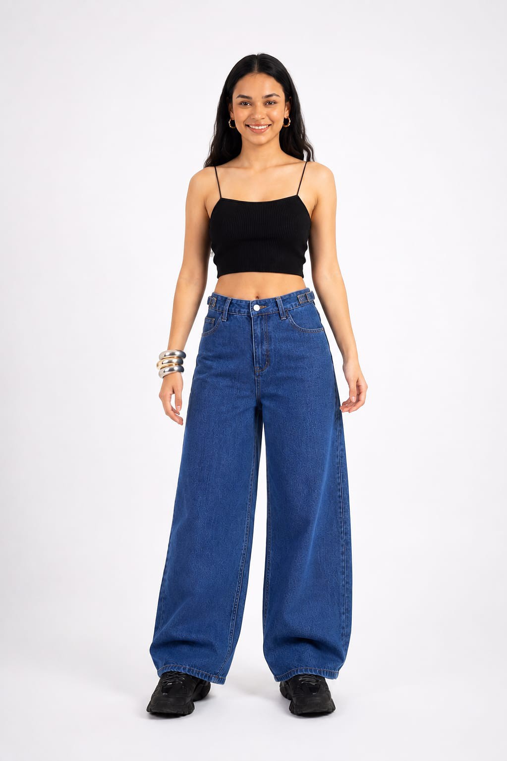 Jean Baggy Strass Babygirl Dama Pantalón Ancho Denim Mujer Brillo Mayorista Regulador - Imagen 8