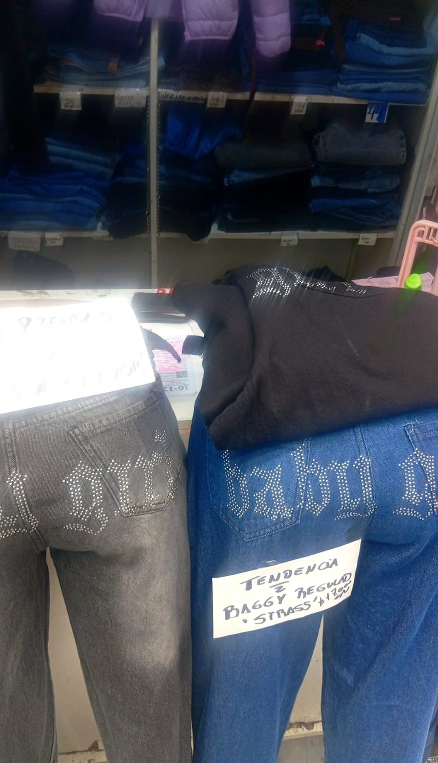 Jean Baggy Strass Babygirl Dama Pantalón Ancho Denim Mujer Brillo Mayorista Regulador - Imagen 9