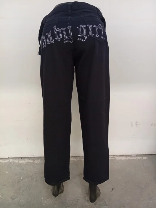 Jean Baggy Strass Baby Girl Mujer Regulador Pantalón Ancho Denim Mujer 2000's Moda