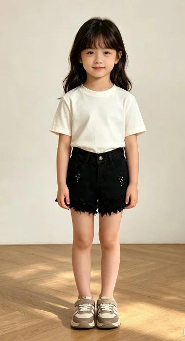 Short Nena Jeans Rigido con Perlas