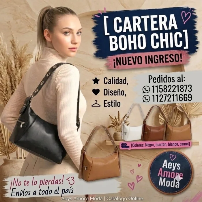 Cartera Boho, Mide 25cm X 18cm X 9cm Aproximadamente, Marroquineria