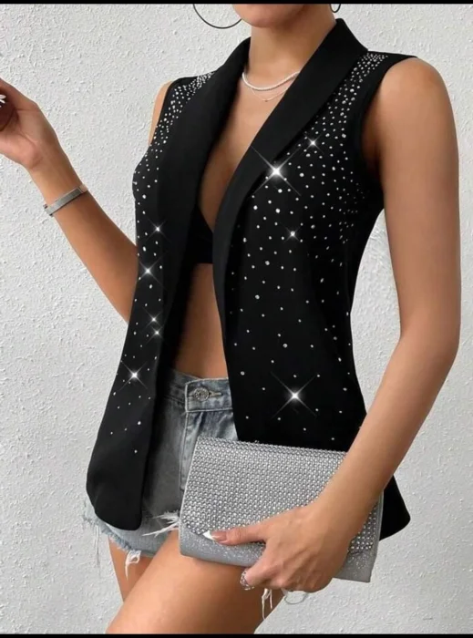 Chaleco Crep Strass