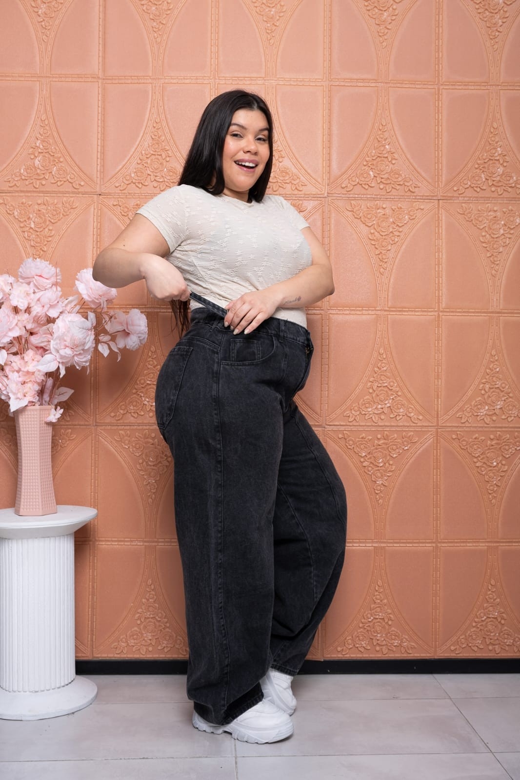 Jeans Baggy Gris Recorte con Regulador - Imagen 2