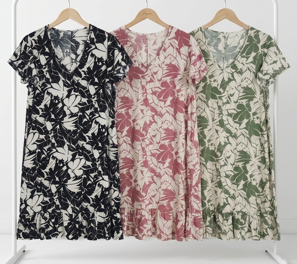 Vestido de Lino Estampado en Cuello V - Imagen 2
