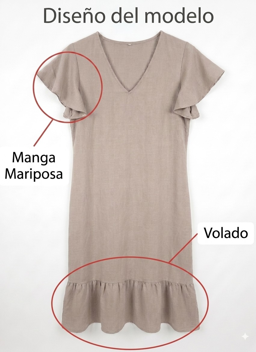 Vestido de Lino Estampado en Cuello V - Imagen 3