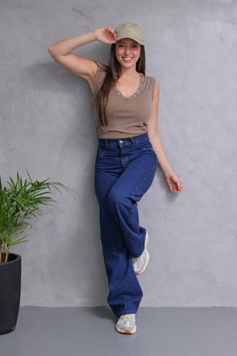 Wide Leg Azul Rigido Liso