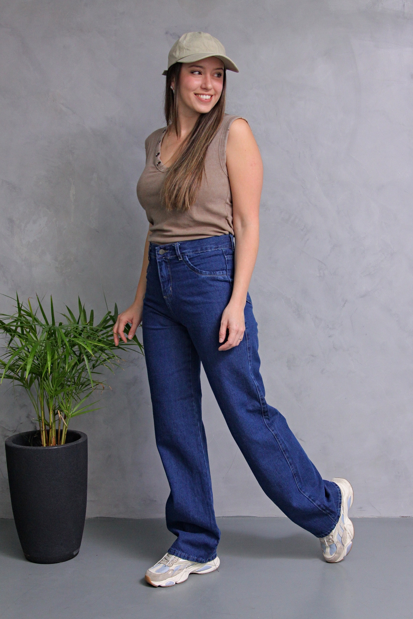 Wide Leg Azul Rigido Liso - Imagen 5