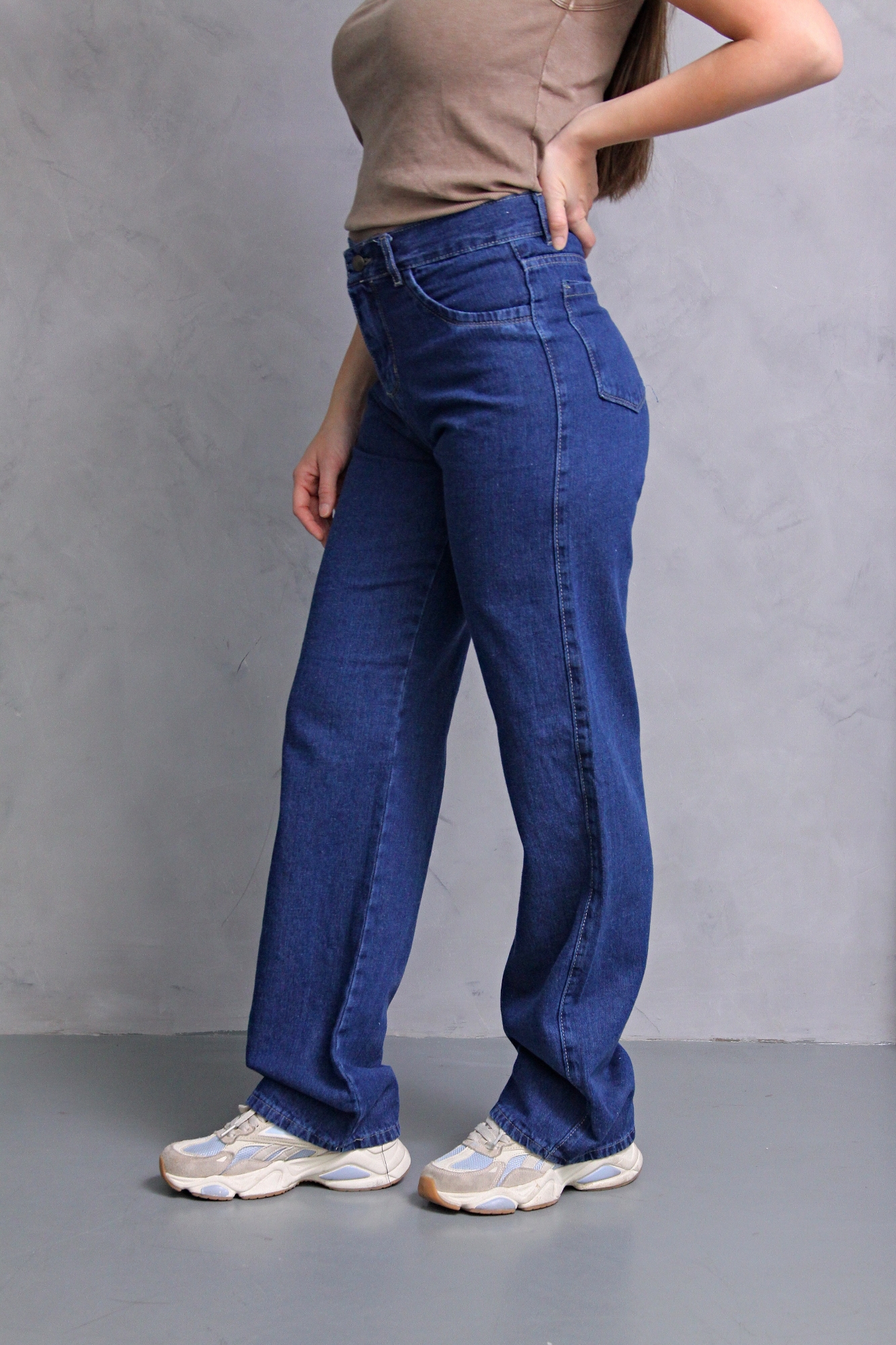 Wide Leg Azul Rigido Liso - Imagen 6