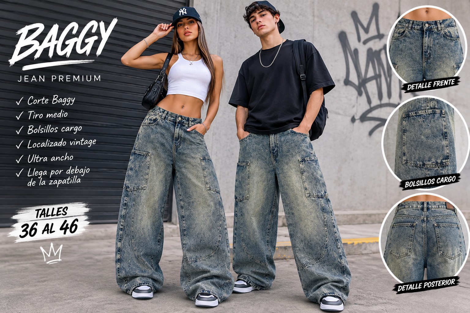 Jeans Baggy Estilo Balón los Colores en Óxido y Celeste - Imagen 2