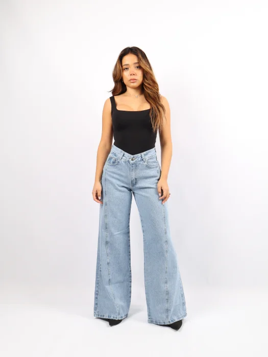 Wide Leg Celeste Recorte