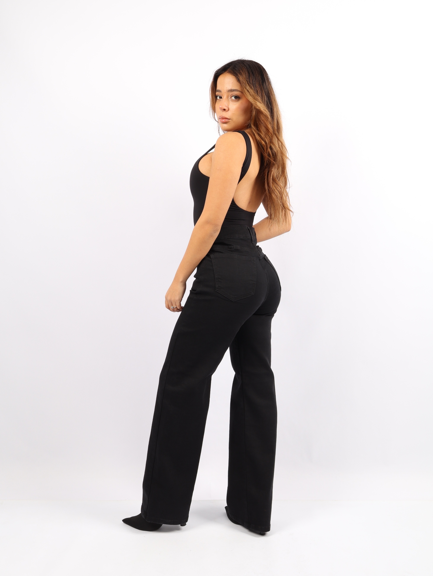 Wide Leg Negro Elastizado Tiro Alto - Imagen 2